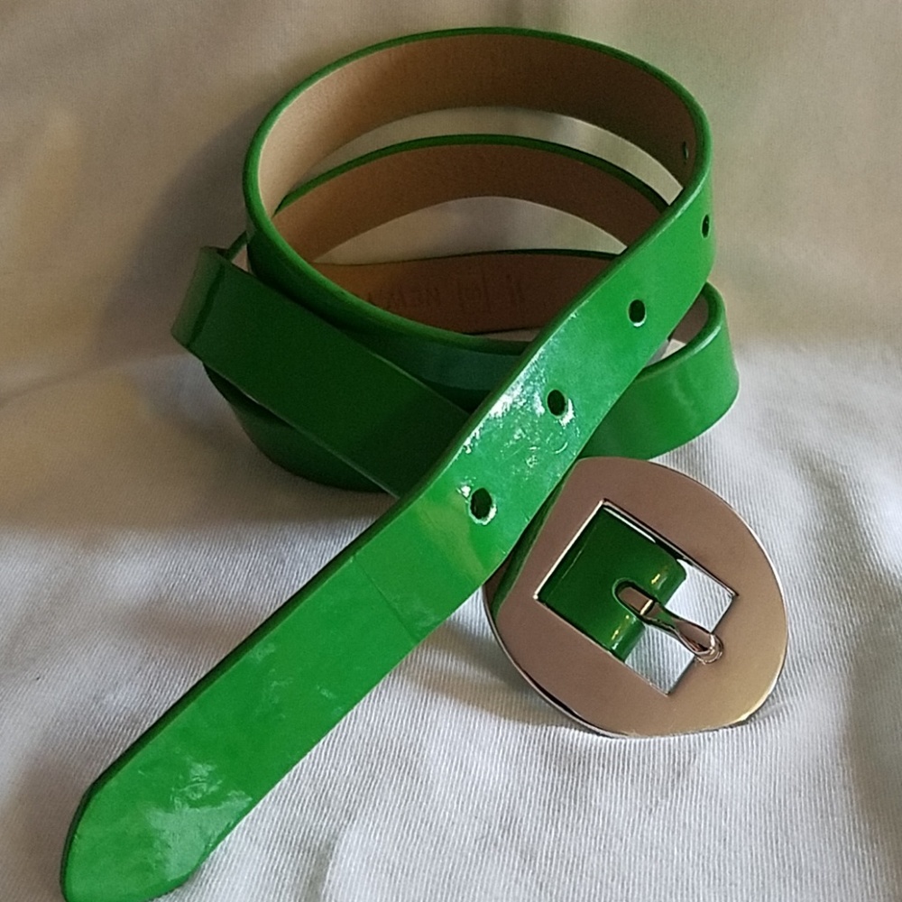 Glossy Oval Buckle Belt - Green